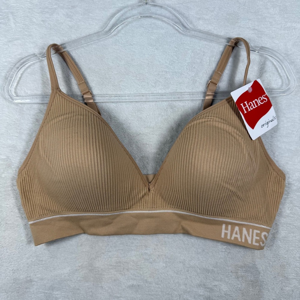 Hanes Originals Tan Ribbed Wireless Bra MHT004 2XL NWT